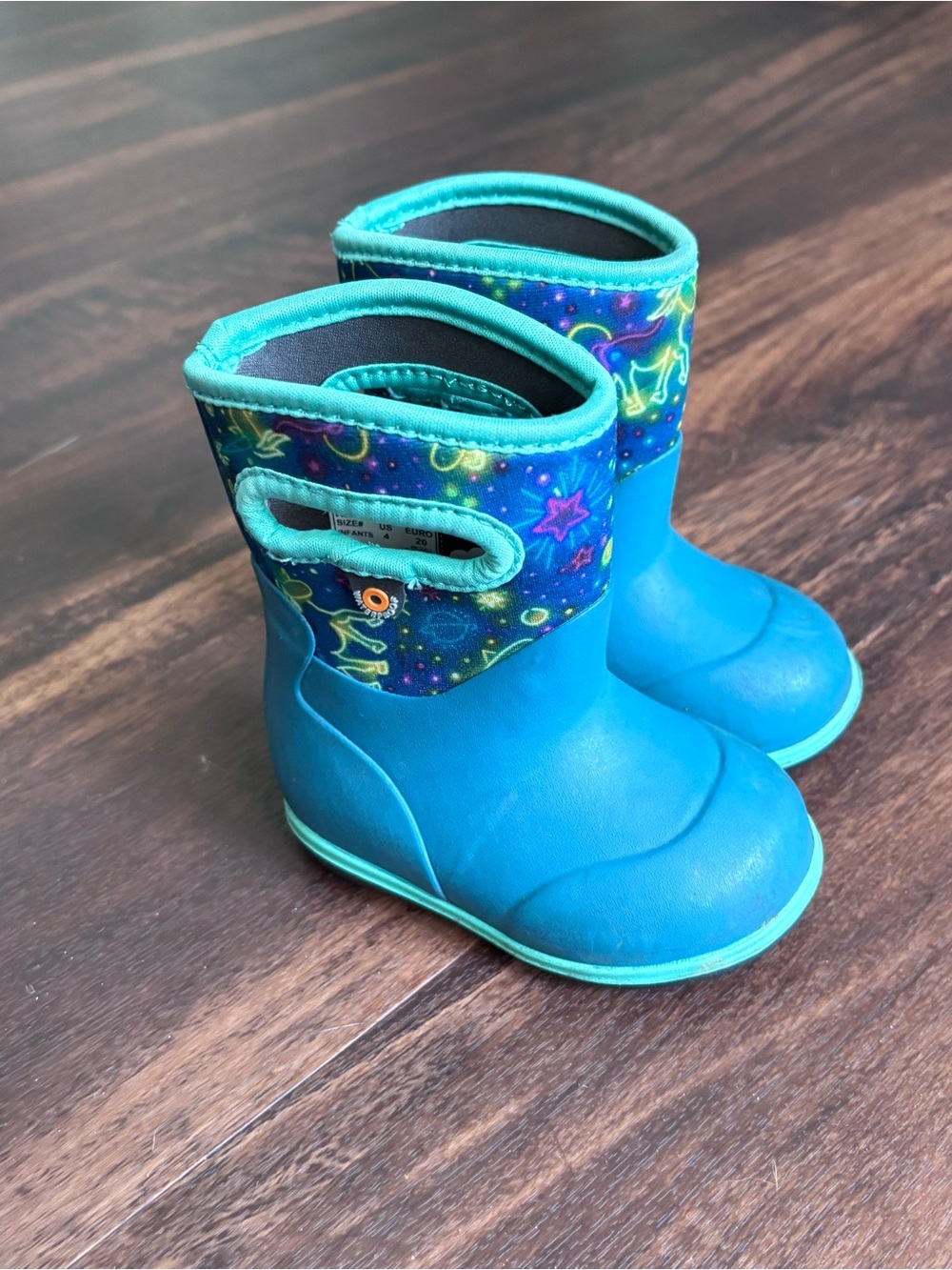Bogs Waterproof Blue Rain Boots with Neon Galaxy Trim size 4 baby